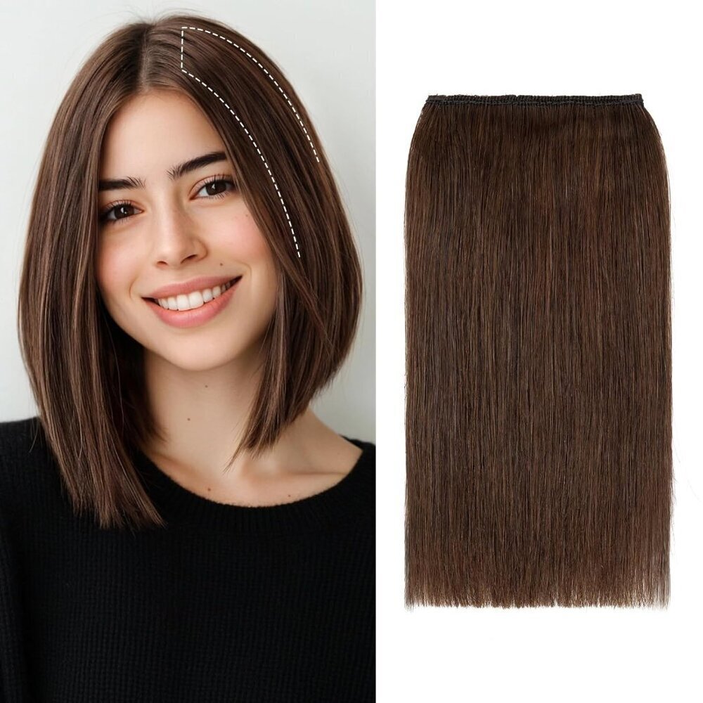 Clip in Hair Extensions Human Hair 10 Inches Medium Brown for Volume Women